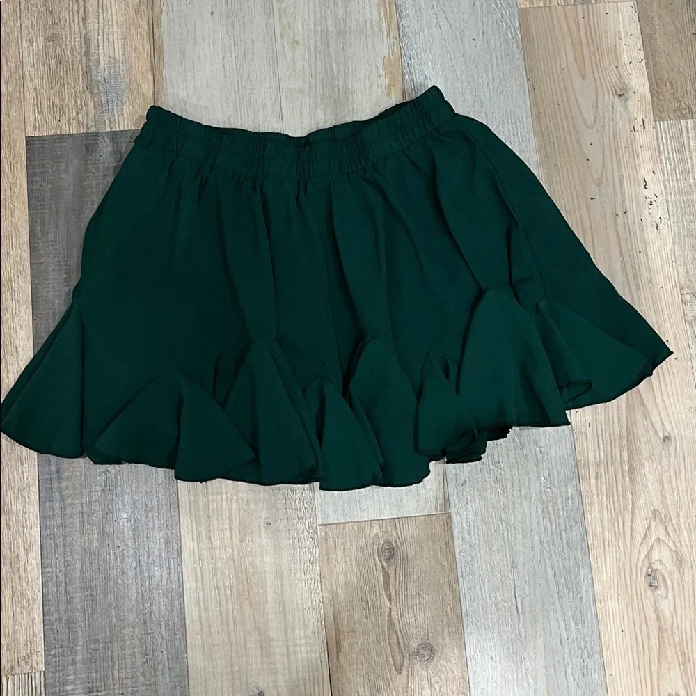 AvidLove Elegant Green Mini Skirt Plus Sz 2XL High Elastic Waist Ruffle TC0422